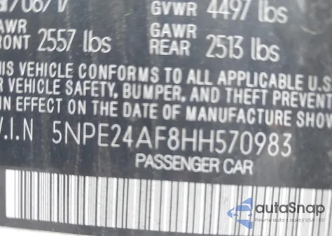 2017 Hyundai Sonata Se from USA, damaged, VIN 5NPE24AF8HH570983